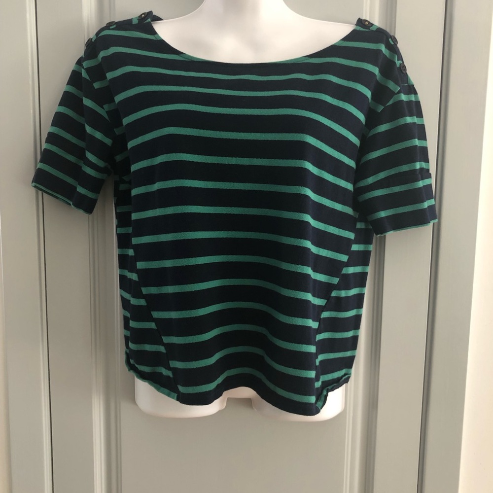 Anthropologie Pilcro Nautical blue and green pique top. Size Large.